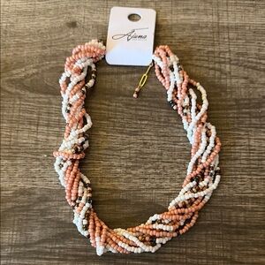Twisted Pink and White Beaded Necklace